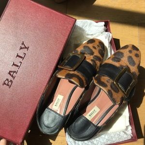 Bally Leather Janelle Leopard Calf Hair Loafers